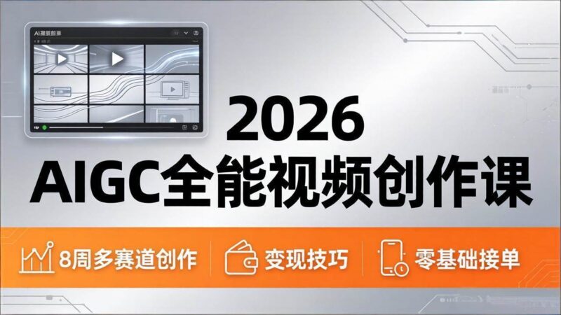 2026AIGC全能视频创作课，8周吃透多赛道创作+变现，零基础也能高效出片接单|52搬砖-我爱搬砖网