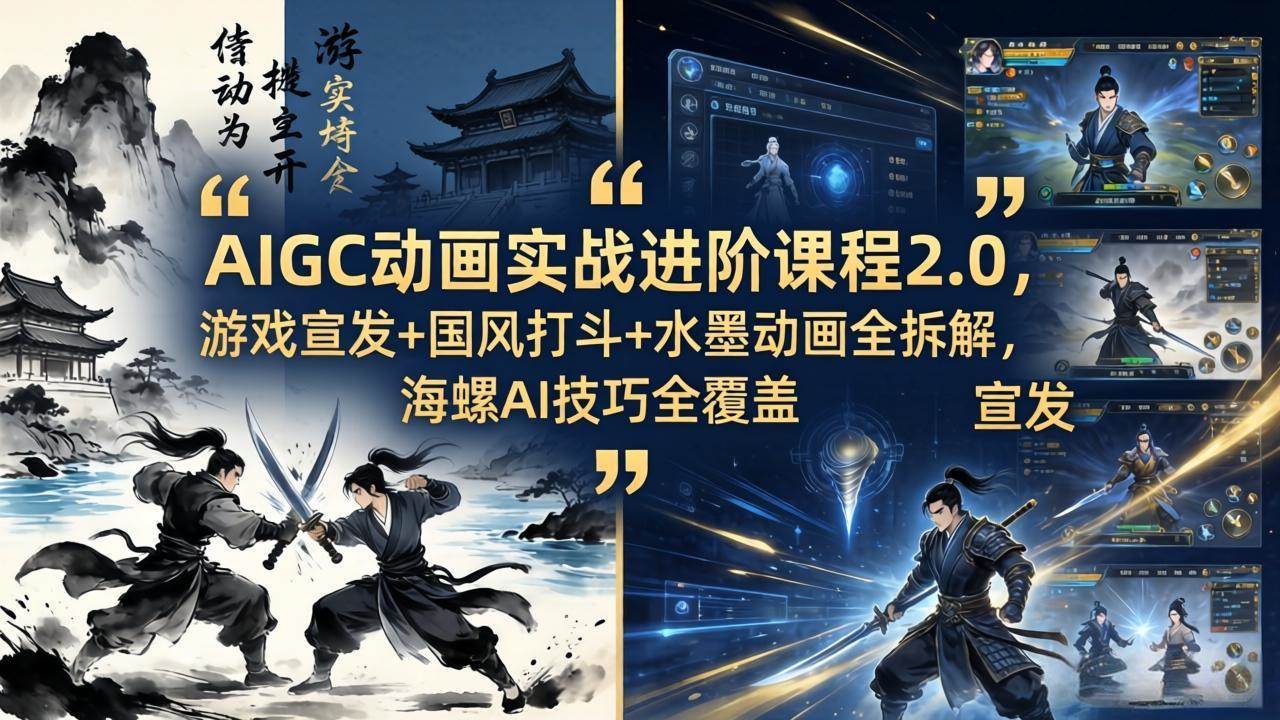 图片[1]|AIGC动画实战进阶课程2.0，游戏宣发+国风打斗+水墨动画全拆解，海螺AI技巧全覆盖|52搬砖-我爱搬砖网