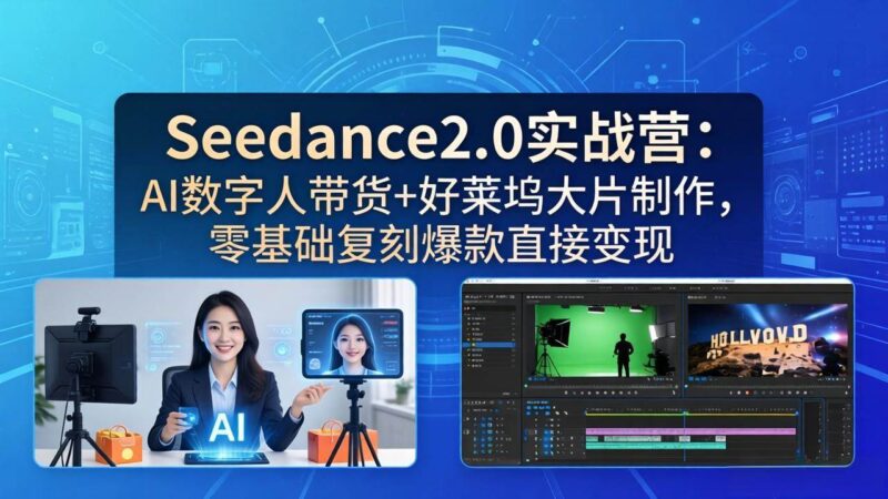 Seedance2.0实战营：AI数字人带货+好莱坞大片制作，零基础复刻爆款直接变现|52搬砖-我爱搬砖网