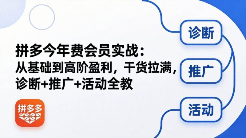 拼多多年费会员实战(更新26年4月28)：从基础到高阶盈利，干货拉满，诊断+推广+活动全教|52搬砖-我爱搬砖网