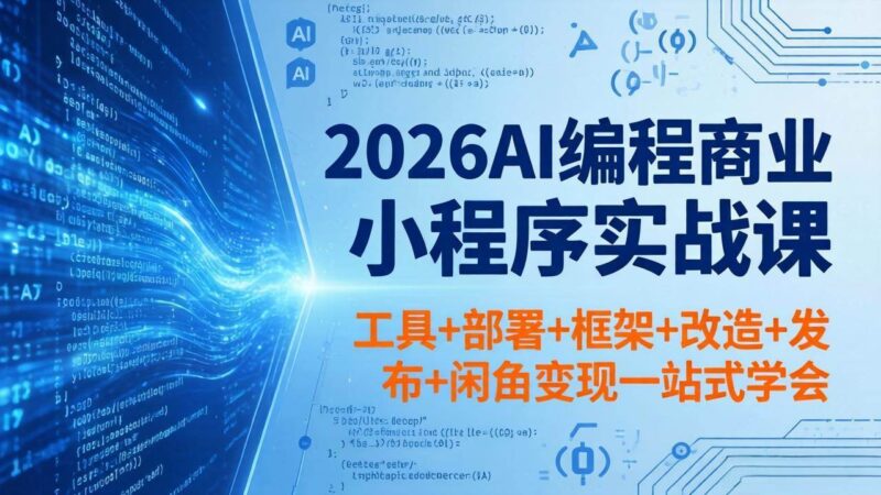 2026AI编程商业小程序实战课，工具+部署+框架+改造+发布+闲鱼变现一站式学会|52搬砖-我爱搬砖网