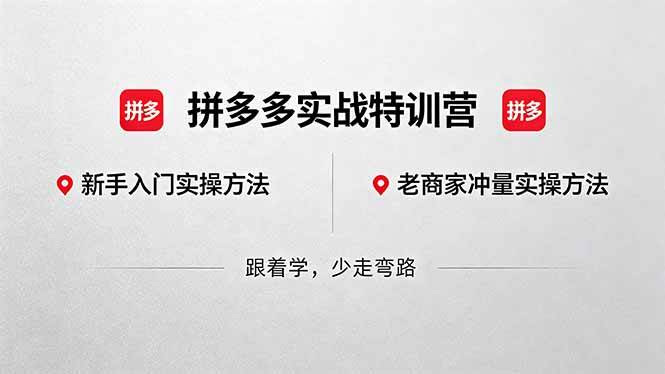 拼多多实战特训营(更新5月3)：不管是新手入门或老商家冲量，都有实操方法，跟着学，少走弯路|52搬砖-我爱搬砖网