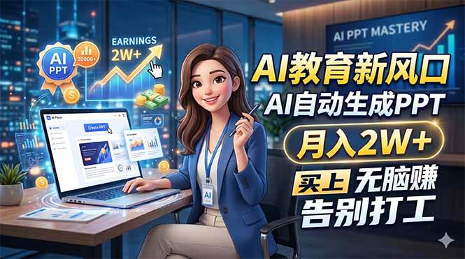 AI教育新风口，AI自动生成PPT，月入2W+，无脑赚，告别打工|52搬砖-我爱搬砖网