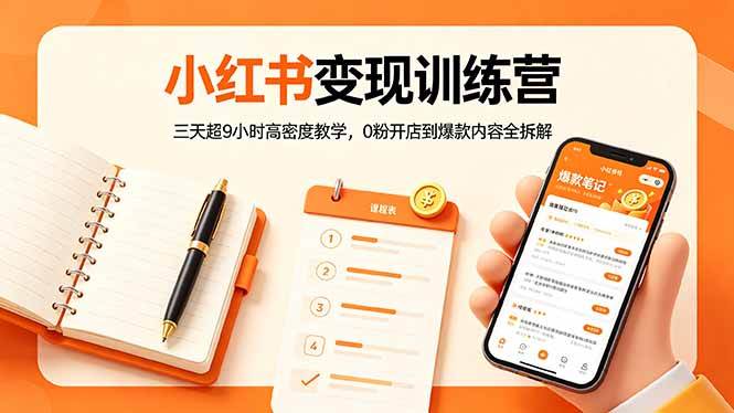 小红书变现训练营：三天超9小时高密度教学，0粉开店到爆款内容全拆解|52搬砖-我爱搬砖网