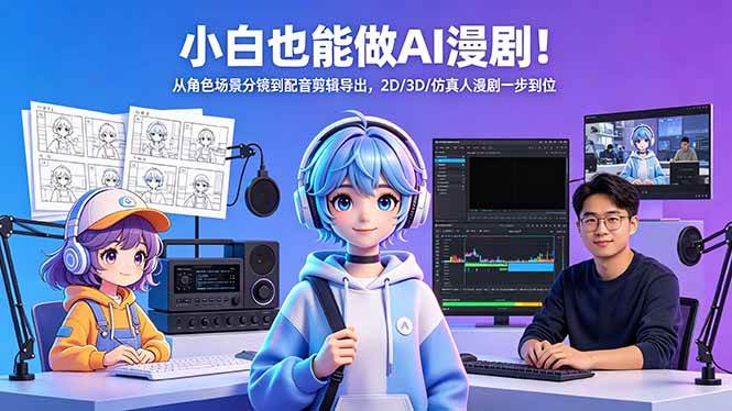 小白也能做AI漫剧！从角色场景分镜到配音剪辑导出，2D/3D/仿真人漫剧一步到位|52搬砖-我爱搬砖网