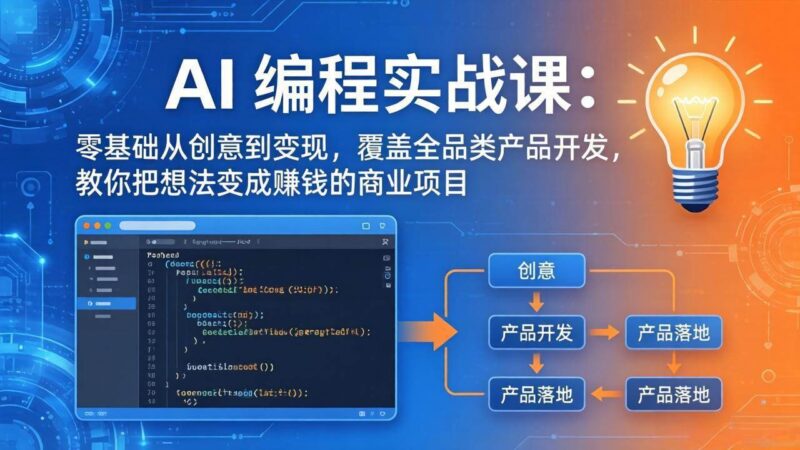 AI编程实战课-第三期-5月9更新：零基础从创意到变现，覆盖全品类产品开发，把想法变成赚钱项目|52搬砖-我爱搬砖网