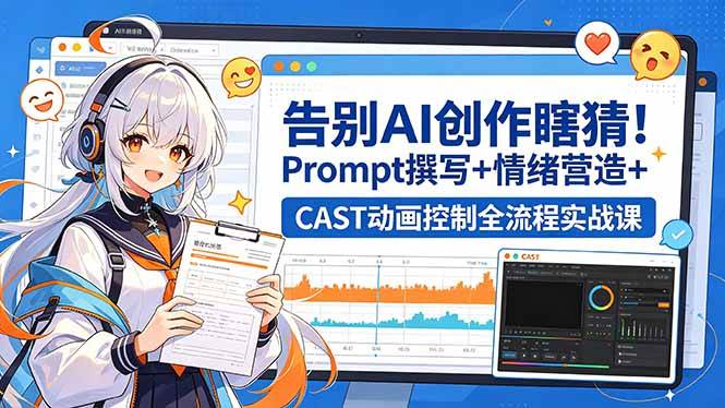 告别AI创作瞎猜！Prompt撰写+情绪营造+CAST动画控制全流程实战课|52搬砖-我爱搬砖网