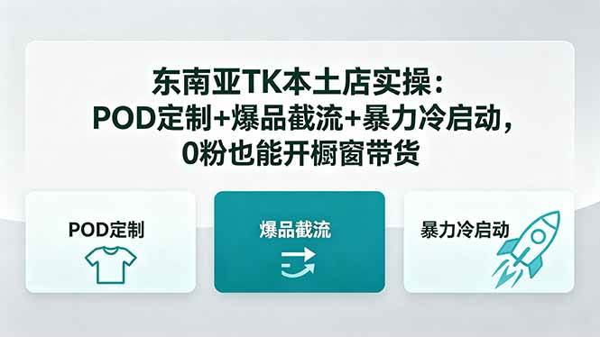 东南亚TK本土店实操-5月更新:POD定制+爆品截流+暴力冷启动,0粉也能开橱窗带货|52搬砖-我爱搬砖网