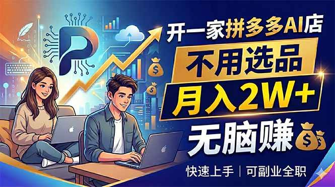 开一家拼多多AI店，不用选品，月入2W+，无脑赚，可副业全职|52搬砖-我爱搬砖网