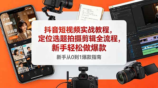 抖音短视频实战教程，定位选题拍摄剪辑全流程，新手轻松做爆款|52搬砖-我爱搬砖网