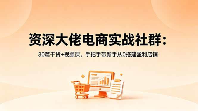 资深大佬电商实战社群：30篇干货+视频课，手把手带新手从0搭建盈利店铺|52搬砖-我爱搬砖网