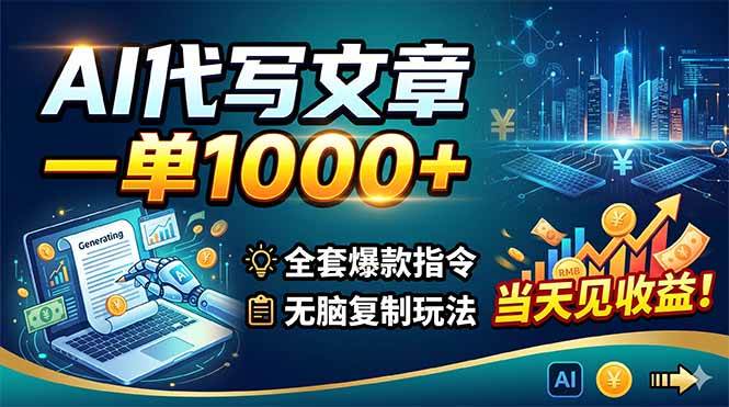 AI代写文章，一单1000+，全套爆款指令+无脑复制玩法，当天见收益！|52搬砖-我爱搬砖网