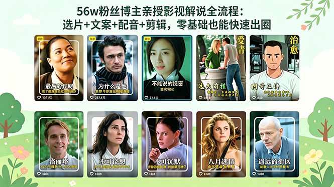 56万粉丝博主亲授影视解说全流程：选片+文案+配音+剪辑，零基础也能快速出圈|52搬砖-我爱搬砖网