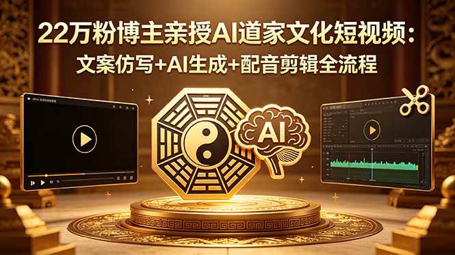 22万粉博主亲授AI道家文化短视频：文案仿写+AI生成+配音剪辑全流程|52搬砖-我爱搬砖网