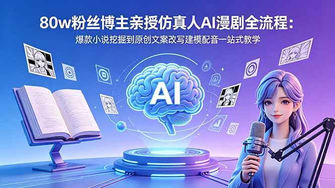 80w粉丝博主亲授仿真人AI漫剧全流程：爆款小说挖掘到原创文案改写建模配音一站式教学|52搬砖-我爱搬砖网