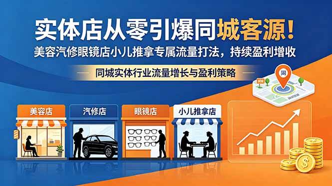 实体店从零引爆同城客源！美容汽修眼镜店小儿推拿专属流量打法，持续盈利增收|52搬砖-我爱搬砖网