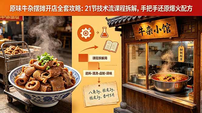 原味牛杂摆摊开店全套攻略：21节技术流课程拆解，手把手还原爆火配方|52搬砖-我爱搬砖网