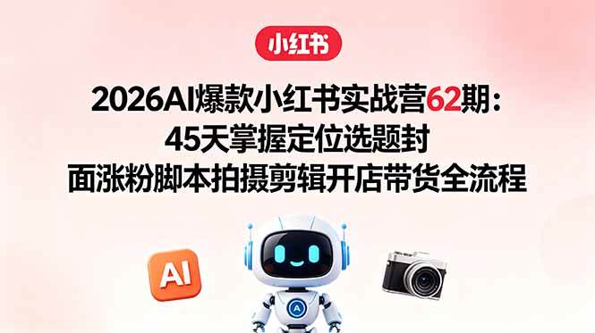 2026AI爆款小红书实战营62期：45天掌握定位选题封面涨粉脚本拍摄剪辑开店带货全流程|52搬砖-我爱搬砖网