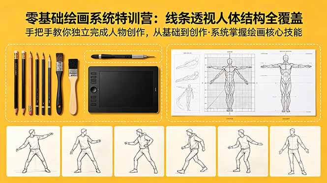 零基础绘画系统特训营:线条透视人体结构全覆盖,手把手教你独立完成人物创作|52搬砖-我爱搬砖网