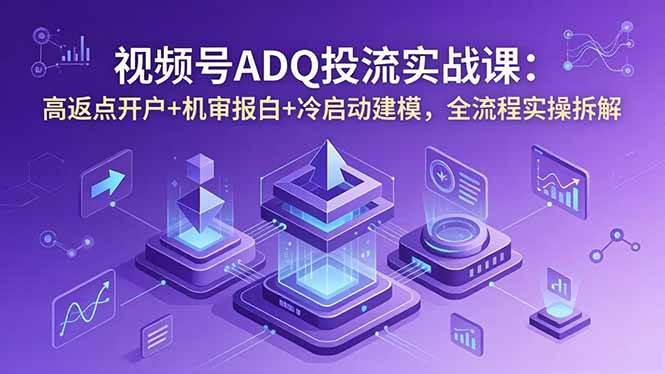 视频号ADQ投流实战课:高返点开户+机审报白+冷启动建模,全流程实操拆解|52搬砖-我爱搬砖网