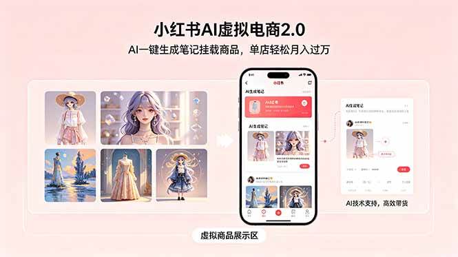 小红书AI虚拟电商2.0，AI一键生成笔记挂载商品，单店轻松月入过万|52搬砖-我爱搬砖网