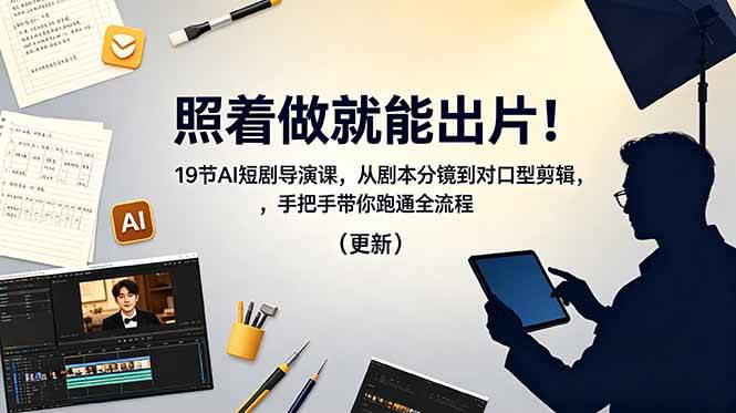 照着做就能出片！19节AI短剧导演课，从剧本分镜到对口型剪辑，手把手带你跑通全流程|52搬砖-我爱搬砖网
