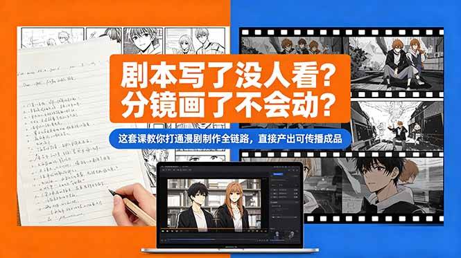 剧本写了没人看？分镜画了不会动？这套课教你打通漫剧制作全链路，直接产出可传播成品|52搬砖-我爱搬砖网