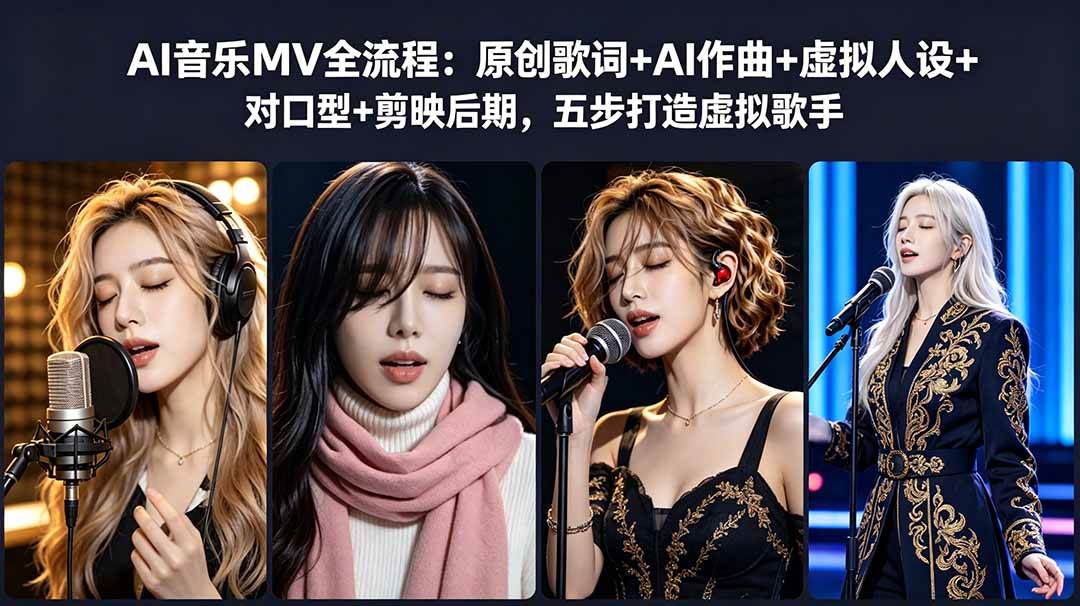 AI音乐MV全流程：原创歌词+AI作曲+虚拟人设+对口型+剪映后期，五步打造虚拟歌手|52搬砖-我爱搬砖网