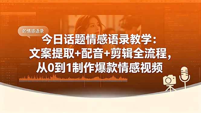 今日话题情感语录教学：文案提取+配音+剪辑全流程，从0到1制作爆款情感视频|52搬砖-我爱搬砖网
