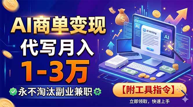AI商单变现，靠代写月入1-3万，永不淘汰副业兼职【附工具指令】|52搬砖-我爱搬砖网