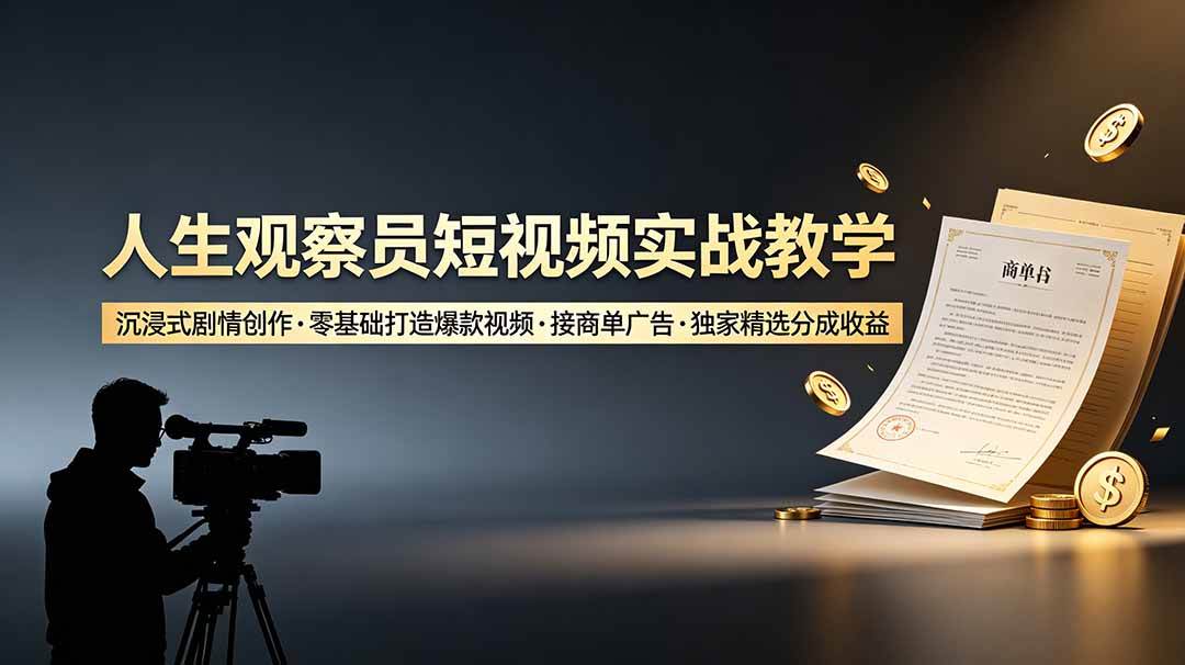 图片[1]|人生观察员短视频实战教学，沉浸式剧情创作，零基础打造爆款视频，接商单广告，独家精选分成收益|52搬砖-我爱搬砖网