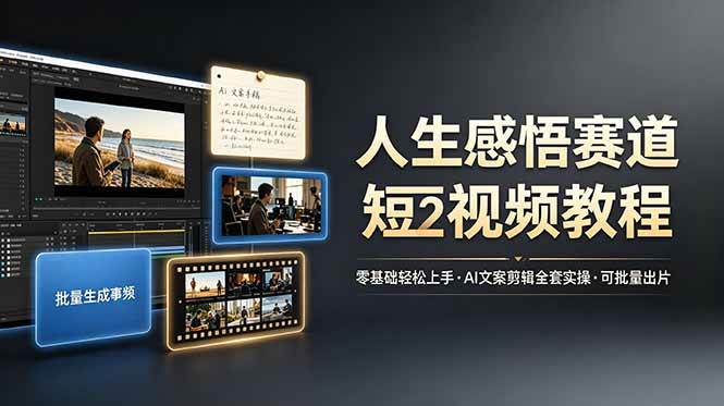 人生感悟赛道短视频教程，零基础轻松上手，AI文案剪辑全套实操可批量出片|52搬砖-我爱搬砖网