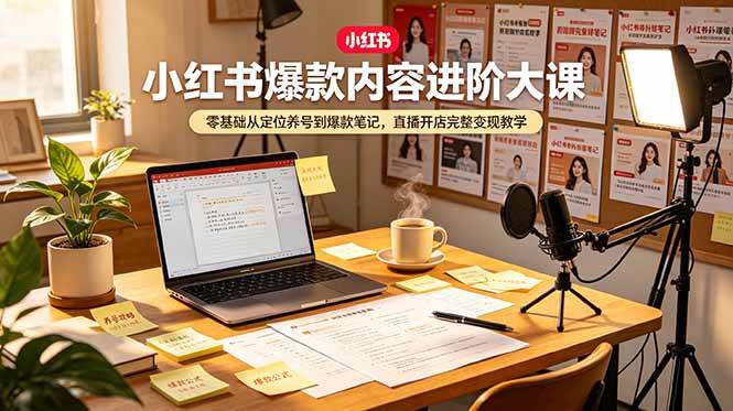 小红书爆款内容进阶大课，零基础从定位养号到爆款笔记，直播开店完整变现教学|52搬砖-我爱搬砖网