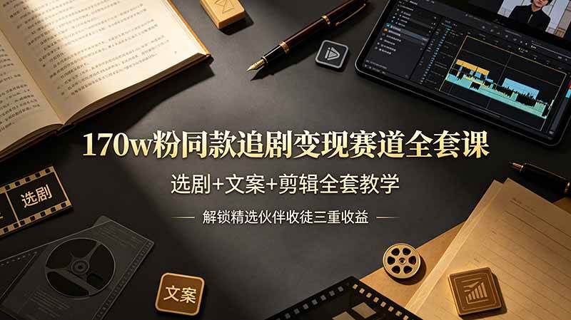 170w粉博主同款追剧变现赛道全套课，选剧+文案+剪辑全套教学，解锁精选伙伴收徒三重收益|52搬砖-我爱搬砖网