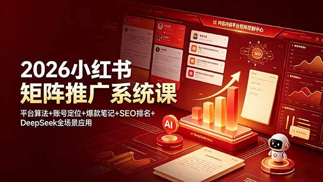 2026小红书矩阵推广系统课：平台算法+账号定位+爆款笔记+SEO排名+DeepSeek全场景应用|52搬砖-我爱搬砖网