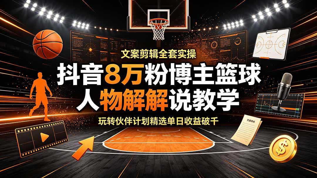图片[1]|抖音8万粉博主篮球人物解说教学，文案剪辑全套实操，玩转伙伴计划精选单日收益破千|52搬砖-我爱搬砖网