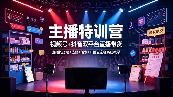 主播特训营：视频号+抖音双平台直播带货，直播间搭建+选品+话术+开播全流程系统教学|52搬砖-我爱搬砖网
