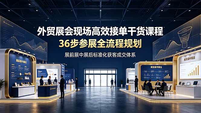 外贸展会现场高效接单干货课程，36步参展全流程规划，展前展中展后标准化获客成交体系|52搬砖-我爱搬砖网