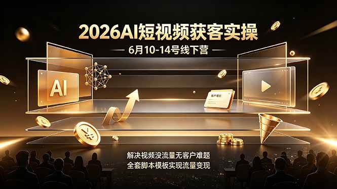 2026AI短视频获客实操6月10-14号线下营，解决视频没流量无客户难题，全套脚本模板实现流量变现|52搬砖-我爱搬砖网