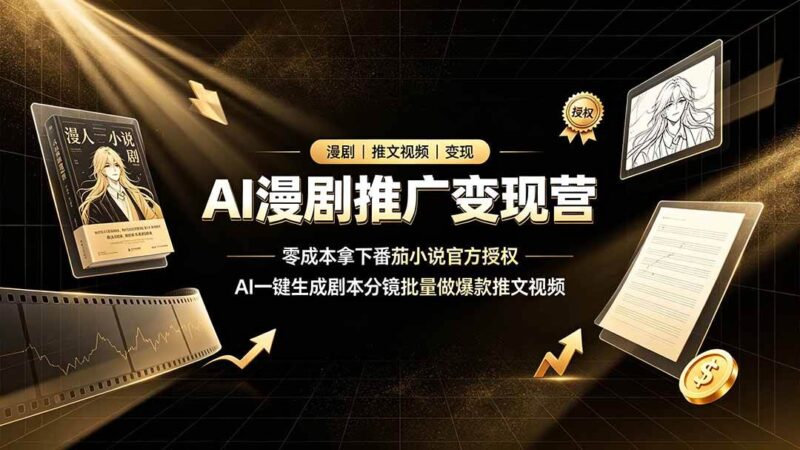 AI漫剧推广变现营，零成本拿下番茄小说官方授权，AI一键生成剧本分镜批量做爆款推文视频|52搬砖-我爱搬砖网
