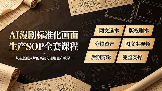 AI漫剧标准化画面生产SOP全套课程，网文选本版权剧本分镜资产全覆盖，图文生视频后期剪辑完整实操教学|52搬砖-我爱搬砖网