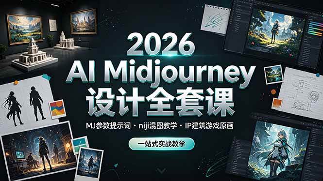 2026 AI Midjourney设计全套课，MJ参数提示词niji混图教学，IP建筑游戏原画一站式实战教学|52搬砖-我爱搬砖网