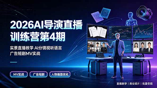 2026AI导演直播训练营第4期，实景直播教学AI分镜视听语言，广告短剧MV实战，解决人物画面崩坏痛点|52搬砖-我爱搬砖网