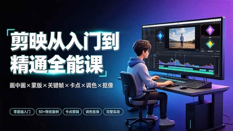 剪映从入门到精通全能课：画中画×蒙版×关键帧×卡点×调色×抠像，一站式掌握剪辑核心技能|52搬砖-我爱搬砖网