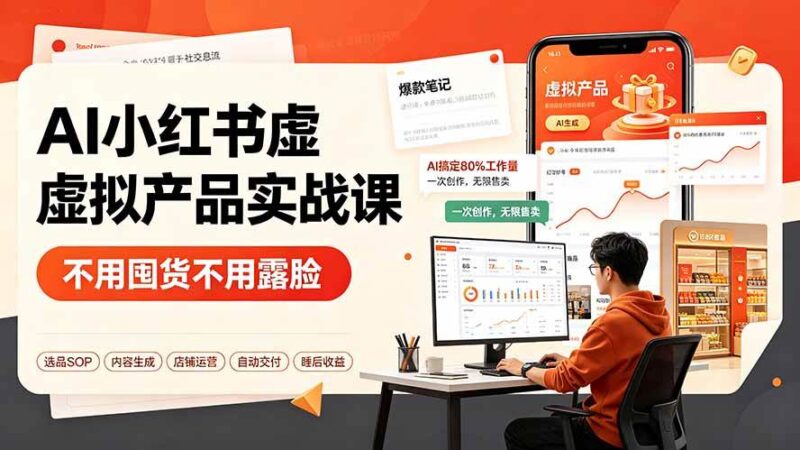 AI小红书虚拟产品实战课-更新：不用囤货不用露脸，AI搞定80%工作量，一次创作无限售卖睡后收益|52搬砖-我爱搬砖网