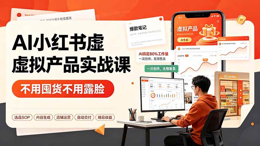 图片[1]|AI小红书虚拟产品实战课-更新：不用囤货不用露脸，AI搞定80%工作量，一次创作无限售卖睡后收益|52搬砖-我爱搬砖网