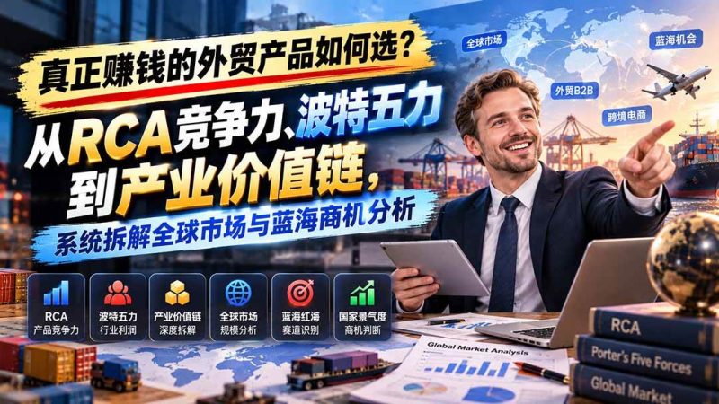 真正赚钱的外贸B2B产品如何选?从RCA竞争力、波特五力到产业价值链,系统拆解全球市场与蓝海商机分析|52搬砖-我爱搬砖网