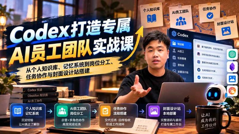 【无水印】Codex打造专属AI员工团队实战课:从个人知识库、记忆系统到岗位分工、任务协作与封面设计站搭建|52搬砖-我爱搬砖网