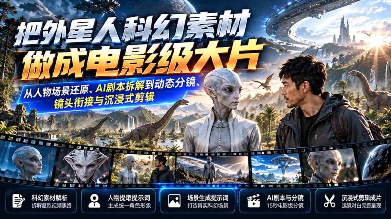 把外星人科幻素材做成电影级大片：从人物场景还原、AI剧本拆解到动态分镜、镜头衔接与沉浸式剪辑|52搬砖-我爱搬砖网