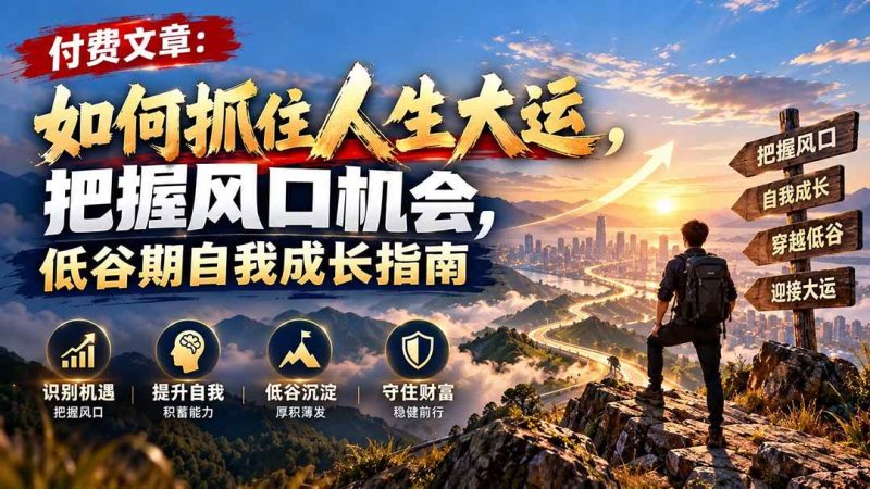 付费文章：如何抓住人生大运，把握风口机会，低谷期自我成长指南|52搬砖-我爱搬砖网
